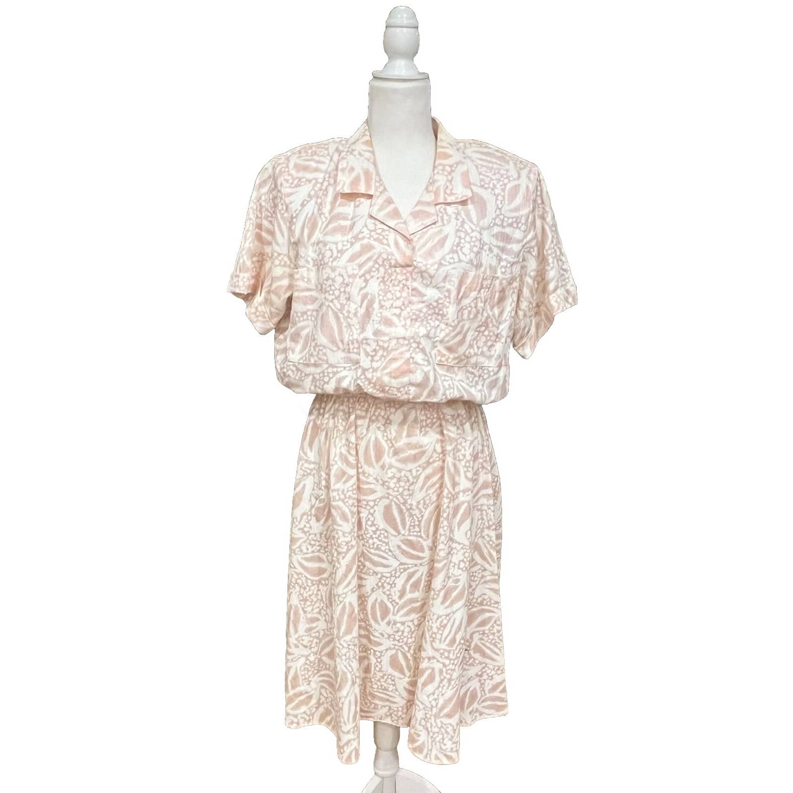 Miss Oops California Vintage Pink White Short Sleeve Collar Midi Dress